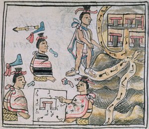 Bayan Palat. 218-220 Kitap IX Aztekler danışmanlık ve haritayı takip ediyor, Bernardino de Sahagun
